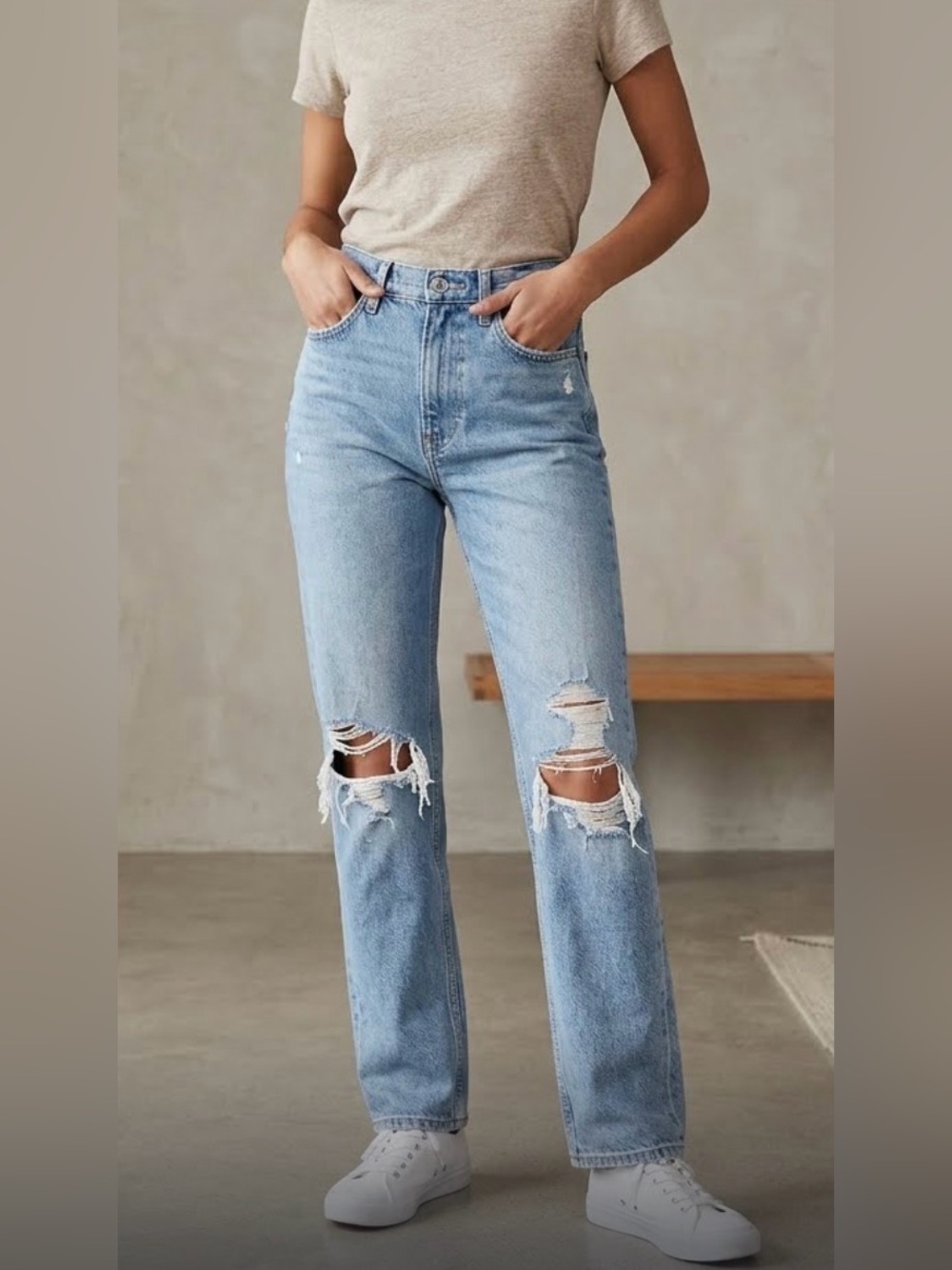 Agolde Riley Distressed Light Wash Blue Denim Jeans
